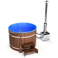 купель шишка с пластиковой вставкой 2000мм (голубая чаша/темный фасад) в комплекте печь