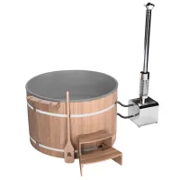 купель шишка с пластиковой вставкой 2000мм (серая чаша/светлый фасад) в комплекте печь