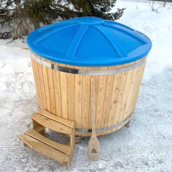 купель шишка с пластиковой вставкой 1700мм (голубая чаша/светлый фасад) в комплекте печь