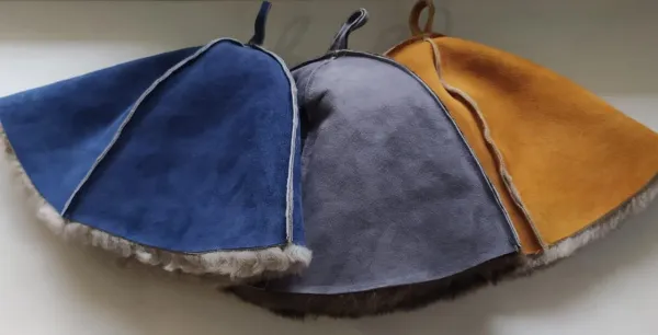 шапка для бани шик мех овчина, оранжевая